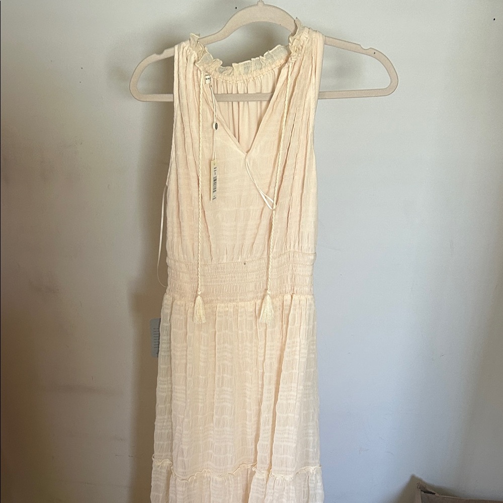 Max Studio Cream Sleeveless Maxi Dress with Tassel Ties